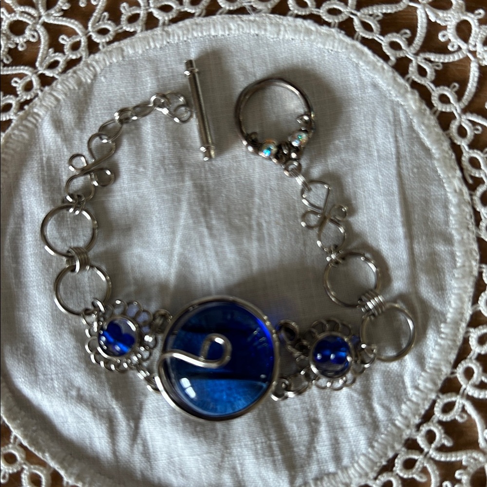 Source Unknown Silver and Blue Charm Bracelet